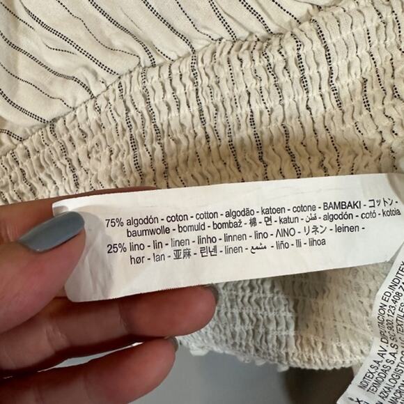 Zara White Striped V-Neck Kimono Sleeve Accordion Trim Cropped Top Women Sz S - Picture 8 of 8